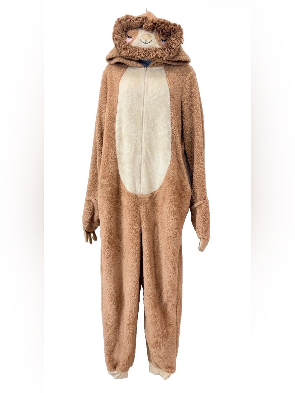 Celebrate Halloween Brown Tan Furry Sloth Union Suit Pajama Costume size Large